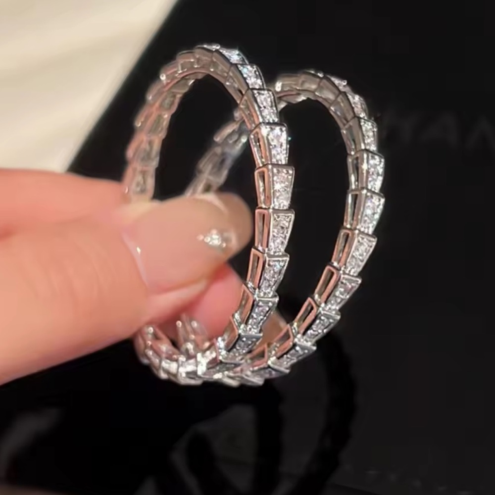 Serpenti Viper Silver Crystal Elegant Gold Hoop Earrings